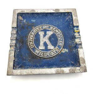Vintage UK Wildcats Ashtray Metal American Brass Aluminum Works Blue  Kentucky 7